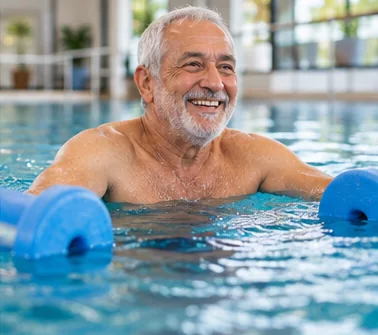 Homem fazendo exercício terapêutico na piscina